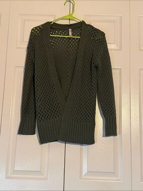 SO Olive Green Open-Knit V-Neck Cardigan